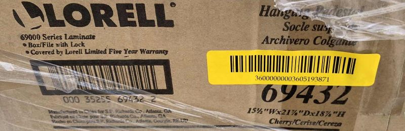Photo 1 of LORELL ESSENTIALS SERIES BOX/FILE HANGING FILE CABINET CHERRY FINISH MODEL LLR69432 15" X 22" H 19"