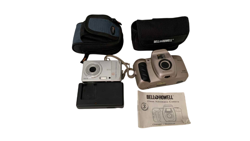 Photo 1 of FUJIFILM FINEPIX J10, BATTERY CHARGER AND A BELL HOWELL 985D CAMERAS