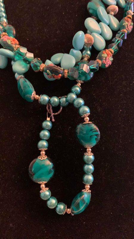 Photo 1 of FASHION JEWELRY 3-NECKLACES AND 2-BRACELETS BLUE HOWLITE GERMAN SILVER