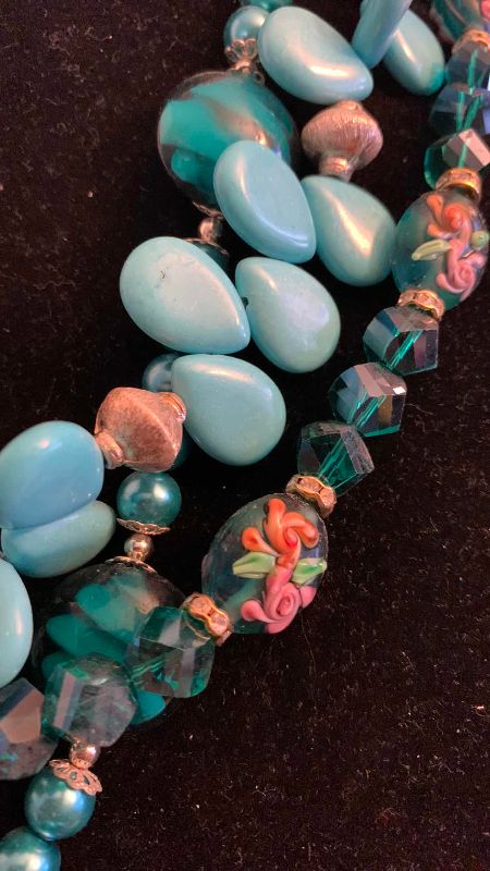 Photo 1 of FASHION JEWELRY 3-NECKLACES AND 2-BRACELETS BLUE HOWLITE GERMAN SILVER