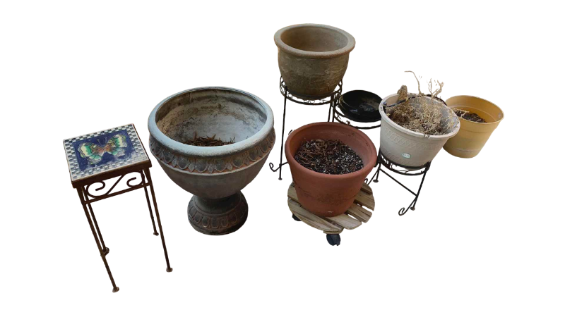 Photo 1 of METAL PLANT STANDS AND POTS