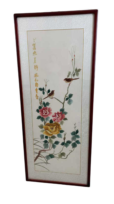 Photo 1 of HAND EMBROIDERED ASIAN FLORAL AND BIRD SCREENS 18” X 44”