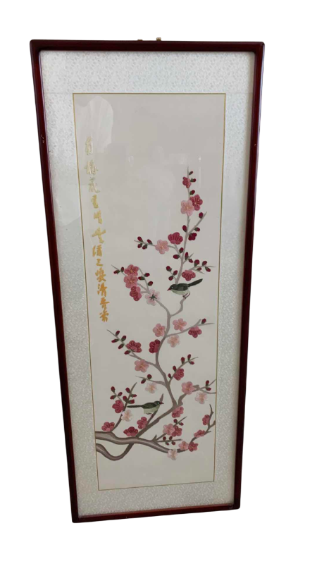 Photo 1 of HAND EMBROIDERED ASIAN FLORAL AND BIRD SCREENS 18” X 44”