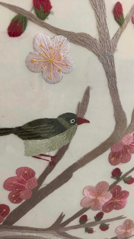 Photo 1 of HAND EMBROIDERED ASIAN FLORAL AND BIRD SCREENS 18” X 44”
