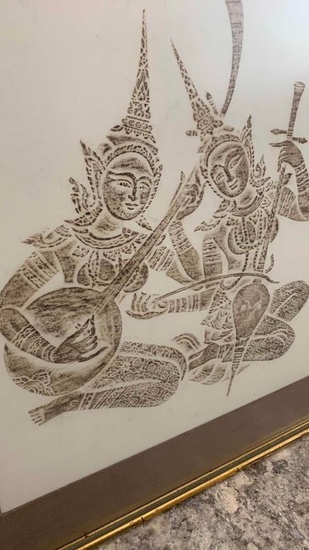 Photo 1 of THAI MUSICIANS TEMPLE CHARCOAL RUBBING RICE PAPER ARTWORK 23” X 25”