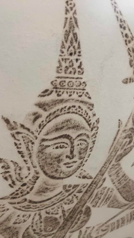 Photo 1 of THAI MUSICIANS TEMPLE CHARCOAL RUBBING RICE PAPER ARTWORK 23” X 25”