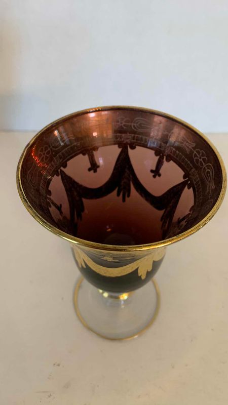 Photo 1 of  ARTE ITALICA MEDICI-RUBY CRYSTAL & 24K GOLD ACCENT WINE GLASS