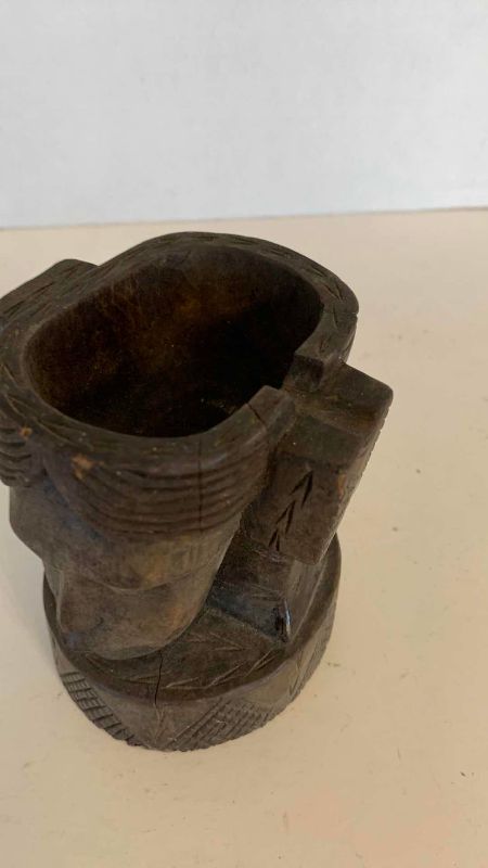 Photo 1 of VINTAGE WOOD HAND CARVED FACE INCENSE BURNER/ASH TRAY 4”
