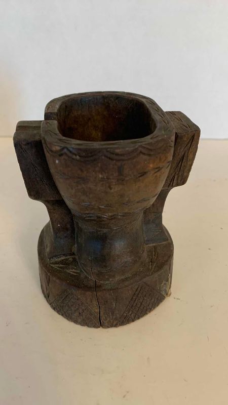 Photo 1 of VINTAGE WOOD HAND CARVED FACE INCENSE BURNER/ASH TRAY 4”