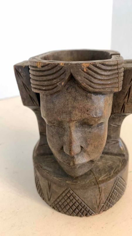 Photo 1 of VINTAGE WOOD HAND CARVED FACE INCENSE BURNER/ASH TRAY 4”