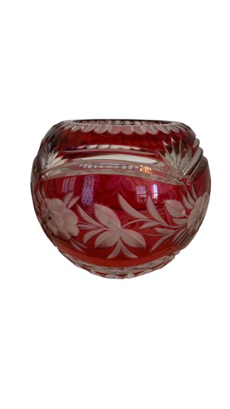 Photo 1 of LAUSITZER GERMANY CRANBERRY RUBY LEAD CRYSTAL BOWL 6”