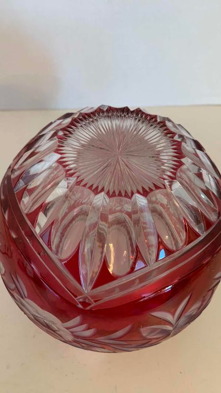 Photo 1 of LAUSITZER GERMANY CRANBERRY RUBY LEAD CRYSTAL BOWL 6”