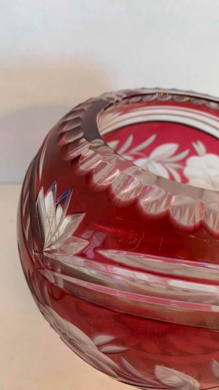 Photo 1 of LAUSITZER GERMANY CRANBERRY RUBY LEAD CRYSTAL BOWL 6”