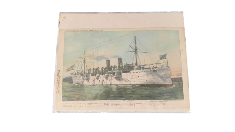 Photo 1 of ANTIQUE ORIGINAL PRINT 1800’S U. S. S. PHILADELPHIA SHIP