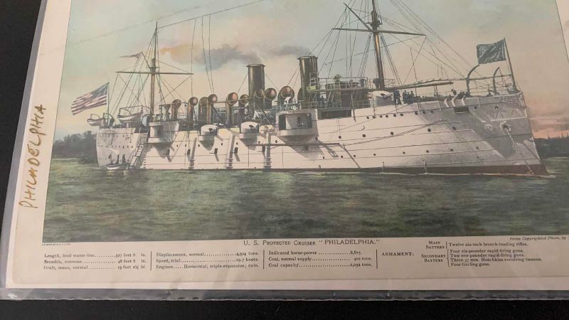 Photo 1 of ANTIQUE ORIGINAL PRINT 1800’S U. S. S. PHILADELPHIA SHIP