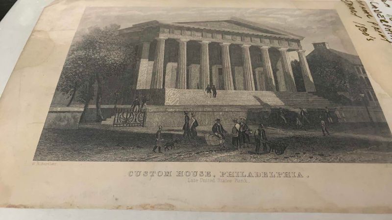 Photo 1 of ANTIQUE ORIGINAL PRINT 1800’S “CUSTOM HOUSE, PHILADELPHIA”