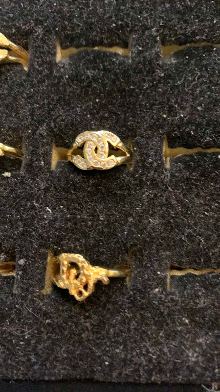 Photo 1 of 5-FAUX CHANEL, DIOR, AND LOUIS VUITTON LOGO RINGS
