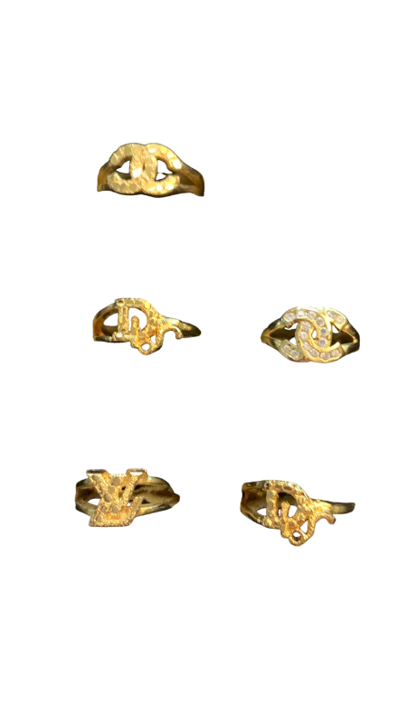Photo 1 of 5-FAUX CHANEL, DIOR, AND LOUIS VUITTON LOGO RINGS