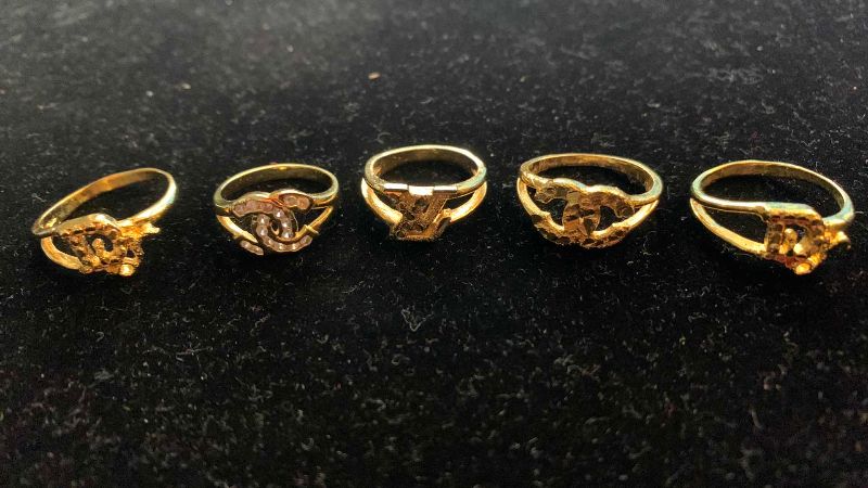 Photo 1 of 5-FAUX CHANEL, DIOR, AND LOUIS VUITTON LOGO RINGS