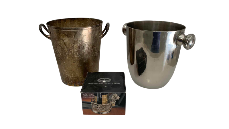 Photo 1 of SILVER PLATED BOTTLE COASTER AND 2-WINE CHILLERS
