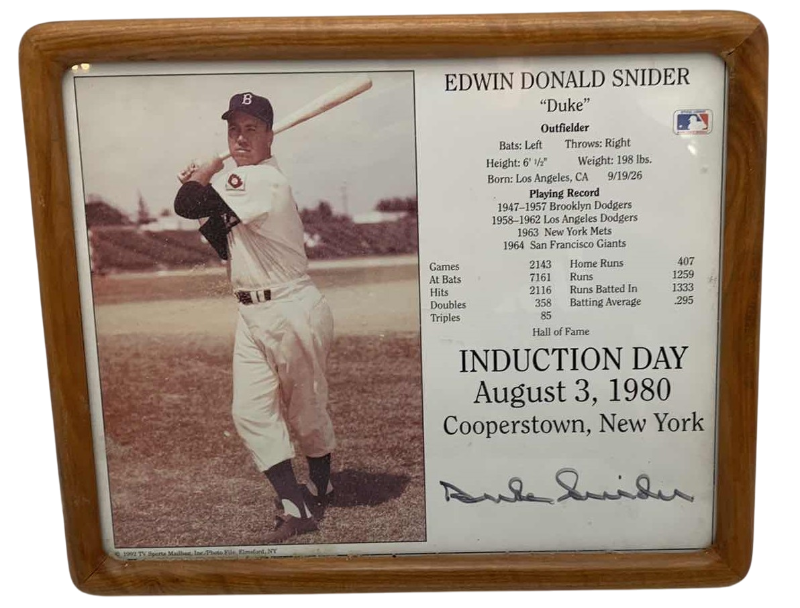 Photo 1 of MLB BASEBALL DODGERS EDWIN DONALD DUKE SNIDER AUTOGRAPHED PLAQUE