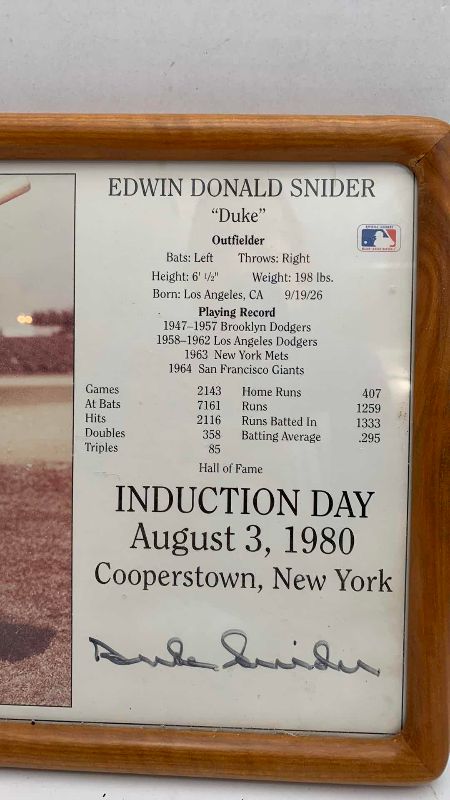 Photo 1 of MLB BASEBALL DODGERS EDWIN DONALD DUKE SNIDER AUTOGRAPHED PLAQUE