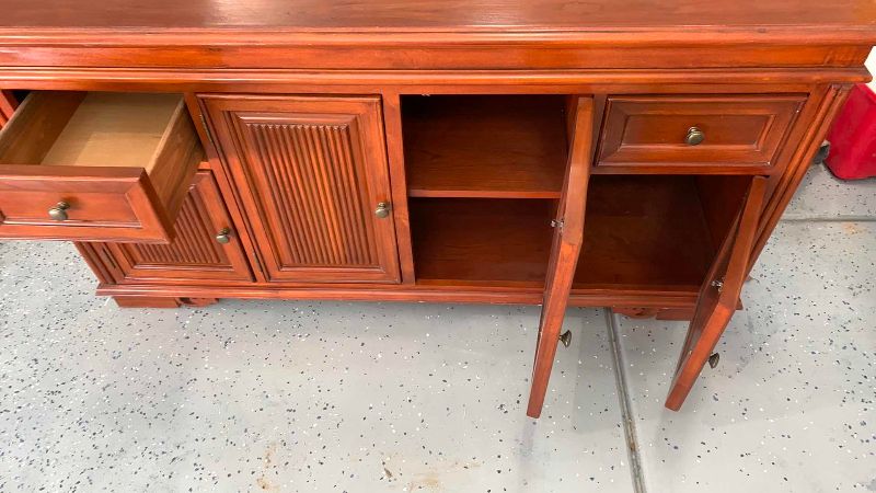 Photo 1 of WOODEN SIDEBOARD WITH DOVETAIL JOINTS ON DRAWERS 59” X 18” H 30”