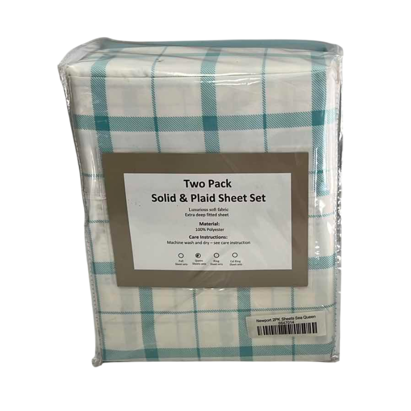 Photo 1 of QUEEN TWO PACK SOLID & PLAID SHEET SET