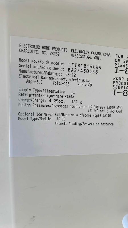 Photo 1 of FRIGIDAIRE REFRIGERATOR LFTR1814LWA
