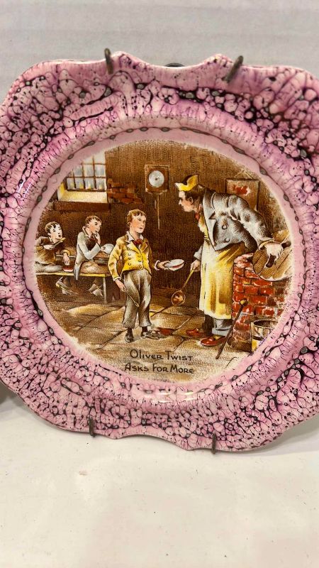Photo 1 of 2-VINTAGE SANDLAND WARE OLIVER TWIST DECORATIVE PLATES FROM ENGLAND