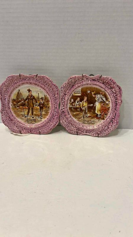Photo 1 of 2-VINTAGE SANDLAND WARE OLIVER TWIST DECORATIVE PLATES FROM ENGLAND