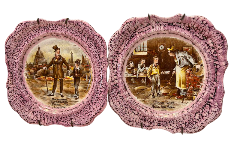 Photo 1 of 2-VINTAGE SANDLAND WARE OLIVER TWIST DECORATIVE PLATES FROM ENGLAND