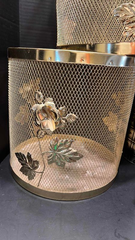 Photo 1 of VINTAGE GOLD TONE TRASH CANS, AMERICANA, AND A TISSUE HOLDER