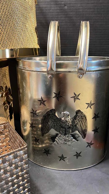 Photo 1 of VINTAGE GOLD TONE TRASH CANS, AMERICANA, AND A TISSUE HOLDER