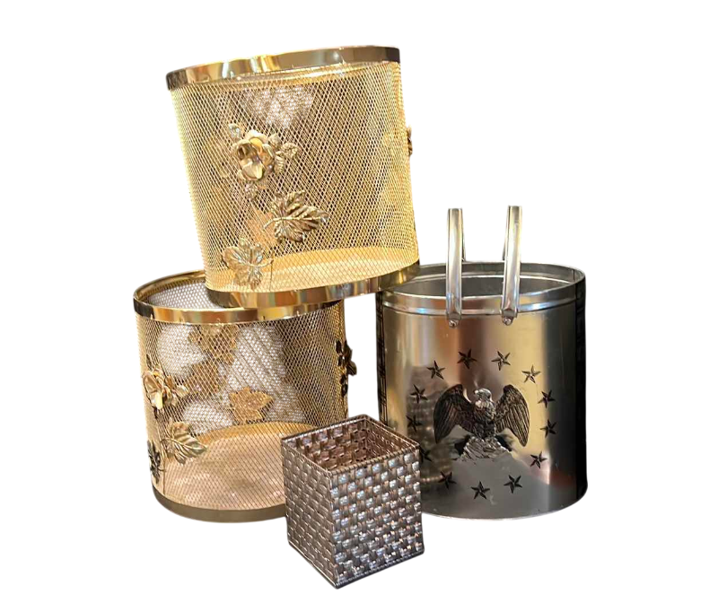 Photo 1 of VINTAGE GOLD TONE TRASH CANS, AMERICANA, AND A TISSUE HOLDER