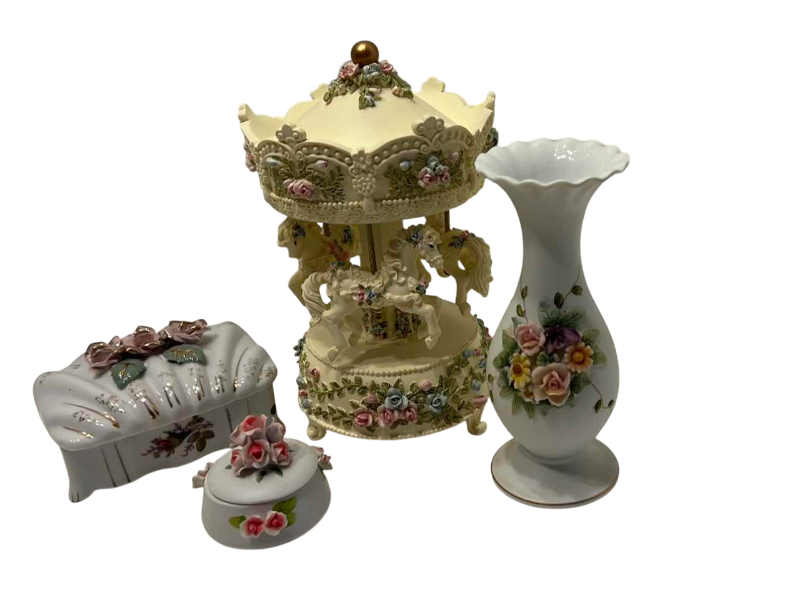 Photo 1 of VINTAGE HORSE CAROUSEL & PORCELAIN VASE DECOR