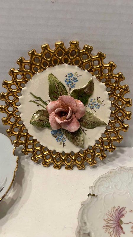 Photo 1 of CERAMIC ORNATE ROSE PLATE & FLOWER PLATES