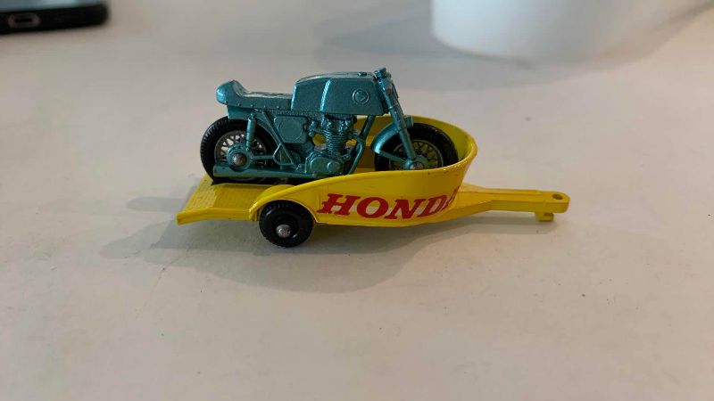 Photo 1 of VINTAGE MATCHBOX SERIES NO. 38 HONDA MOTORCYCLE TRAILER MADE IN ENGLAND