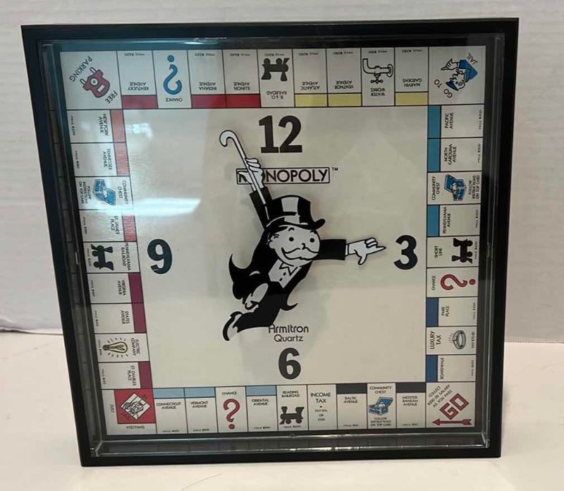 Photo 1 of VINTAGE MONOPOLY BOARD GAME CLOCK 10" SQUARE