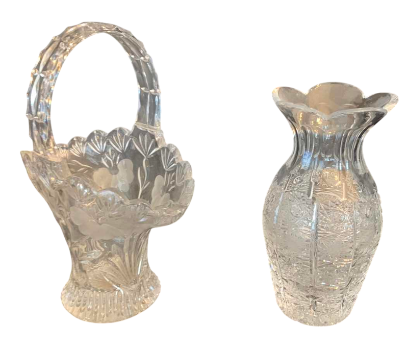Photo 1 of CUT CRYSTAL VASE AND FLOWERS BASKET 10”