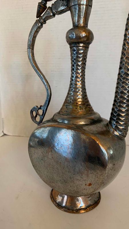 Photo 1 of ANTIQUE 19TH CENTURY PERSIAN QAJAR TINNED COPPER EWER 16”