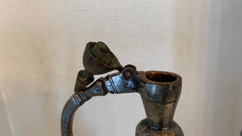 Photo 1 of ANTIQUE 19TH CENTURY PERSIAN QAJAR TINNED COPPER EWER 16”