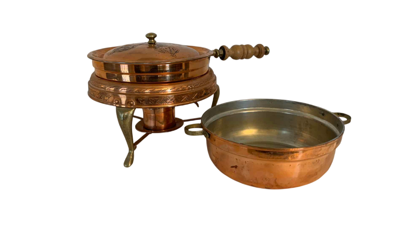Photo 1 of VINTAGE COPPER CHAFING DISH, BURNER, AND SERVING PAN