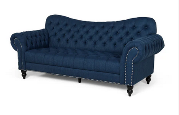 Photo 1 of EMERIC CHESTERFIELD BUTTON TUFTED FABRIC 3 SEATER SOFA IN BLUE
