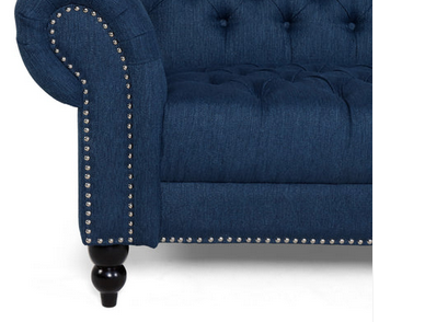 Photo 1 of EMERIC CHESTERFIELD BUTTON TUFTED FABRIC 3 SEATER SOFA IN BLUE