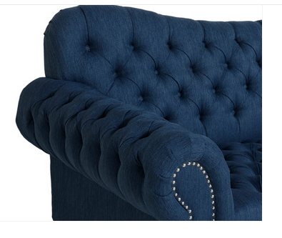 Photo 1 of EMERIC CHESTERFIELD BUTTON TUFTED FABRIC 3 SEATER SOFA IN BLUE