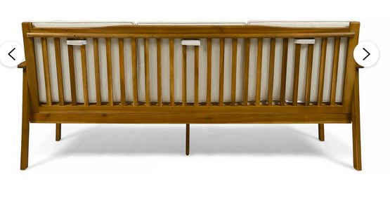 Photo 1 of DUPONT OUTDOOR ACACIA WOOD 3 SEATER SOFA WITH CUSHIONS, TEAK AND CREME