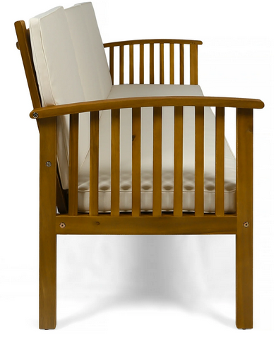 Photo 1 of DUPONT OUTDOOR ACACIA WOOD 3 SEATER SOFA WITH CUSHIONS, TEAK AND CREME