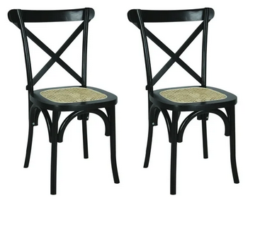 Photo 1 of CASSIS CLASSIC TRADITIONAL X-BACK WOOD RATTAN DINING CHAIR SET OF 2