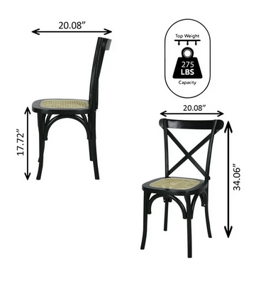 Photo 1 of CASSIS CLASSIC TRADITIONAL X-BACK WOOD RATTAN DINING CHAIR SET OF 2